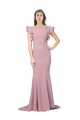 Dusty Pink Round Neck Flutter Sleeves Low Back Sweep Train Prom Dress Canada Supplier