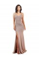 Dusty Pink V-Neck Sleeveless Low Back Stretch Crepe Long Sexy Prom Dress Canada Supplier