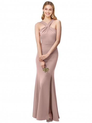 Dusty Pink High Neck Sleeveless Criss Cross Back Long Prom Dress Canada Supplier