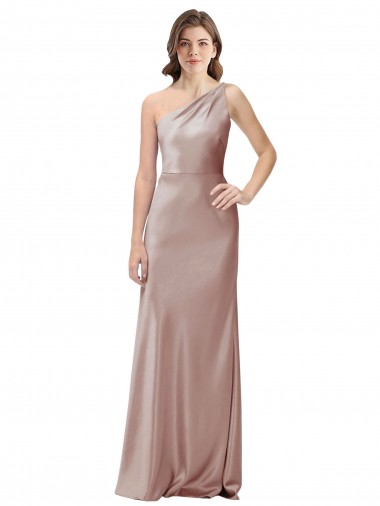 Dusty Pink One Shoulder Sleeveless Open Back Long Prom Dress Canada Supplier
