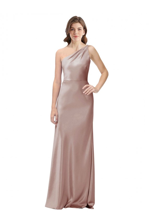 Dusty Pink One Shoulder Sleeveless Open Back Long Prom Dress Canada Supplier