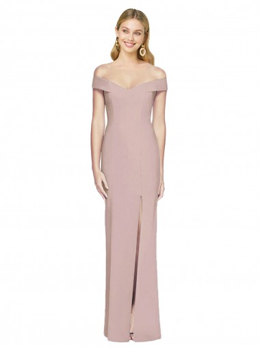 Dusty Pink Off the Shoulder Sleeveless Criss Cross Back Long Formal Bridesmaid Gown Canada Supplier
