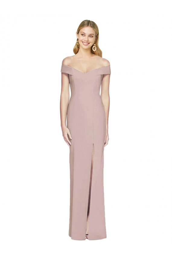 Dusty Pink Off the Shoulder Sleeveless Criss Cross Back Long Formal Bridesmaid Gown Canada Supplier
