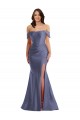 French Blue Off the Shoulder Sleeveless Low Back Long Plus Size Prom Dress Canada Supplier