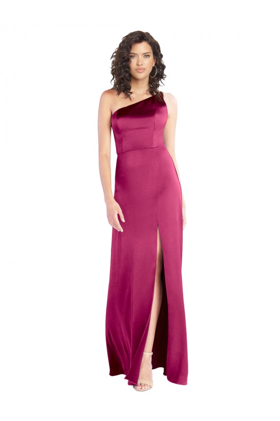 Fuchsia One Shoulder Sleeveless Open Back Long Prom Dress Canada Supplier