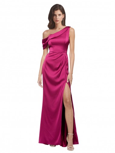 Fuchsia One Shoulder Sleeveless Long Prom Dress Canada Supplier