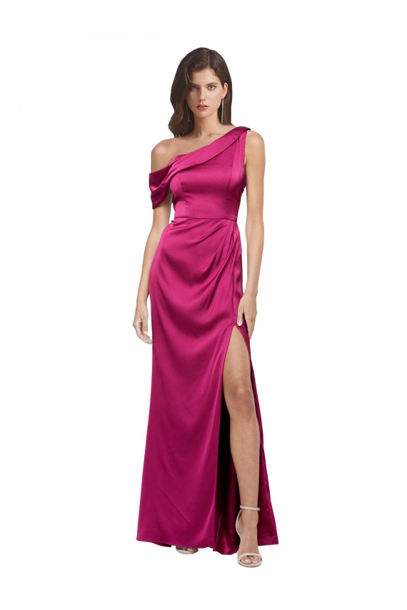 Fuchsia One Shoulder Sleeveless Long Prom Dress Canada Supplier