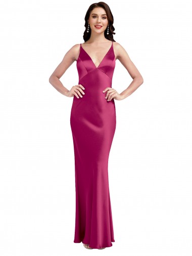 Fuchsia V-Neck Sleeveless Low Back Long Sexy Prom Dress Canada Supplier
