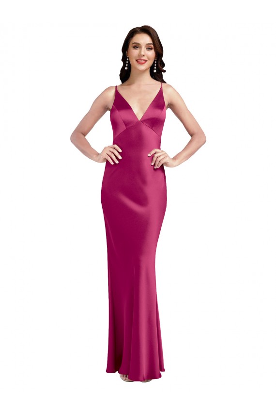 Fuchsia V-Neck Sleeveless Low Back Long Sexy Prom Dress Canada Supplier