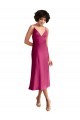 Fuchsia V-Neck Sleeveless Low Back Midi Length Prom Dress Canada Supplier