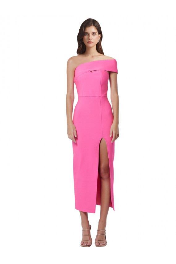 Fuchsia One Shoulder Sleeveless Midi Length Prom Dress Canada Supplier