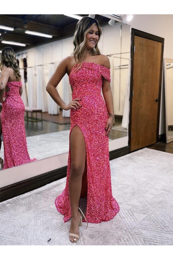 Fuchsia One Shoulder Sleeveless Sweep Train Sexy Prom Dress Canada Supplier