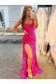 Fuchsia Spaghetti Straps Sleeveless Sweep Train Prom Dress Canada Supplier