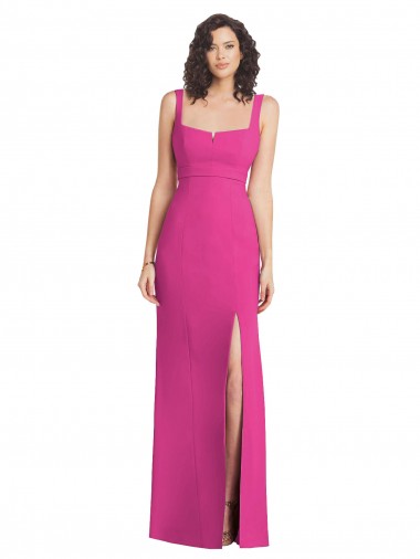 Fuchsia Square Neck Sleeveless Low Back Long Prom Dress Canada Supplier
