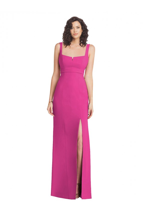 Fuchsia Square Neck Sleeveless Low Back Long Prom Dress Canada Supplier