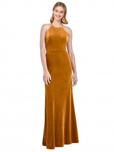 Gold High Neck Sleeveless Criss Cross Open Back Long Prom Dress Canada Supplier