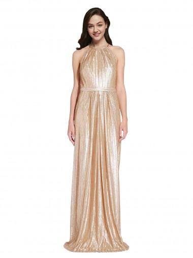 Gold High Neck Sleeveless Long Prom Dress Canada Supplier