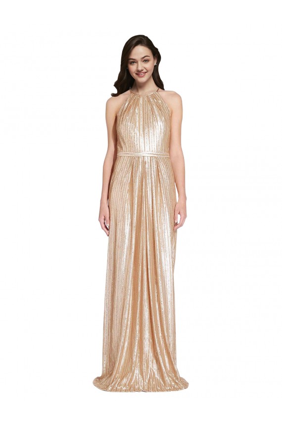 Gold High Neck Sleeveless Long Prom Dress Canada Supplier