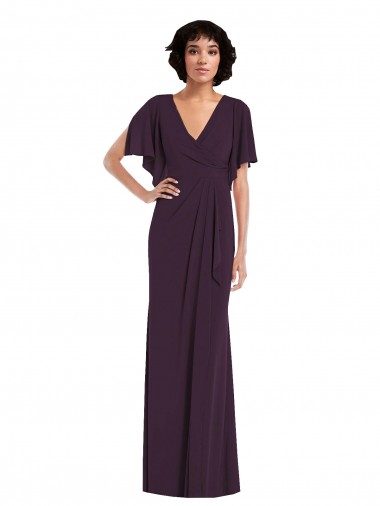 Grape V-Neck Split Sleeves Long Prom Dress Canada Supplier