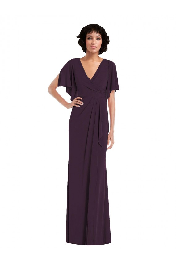 Grape V-Neck Split Sleeves Long Prom Dress Canada Supplier