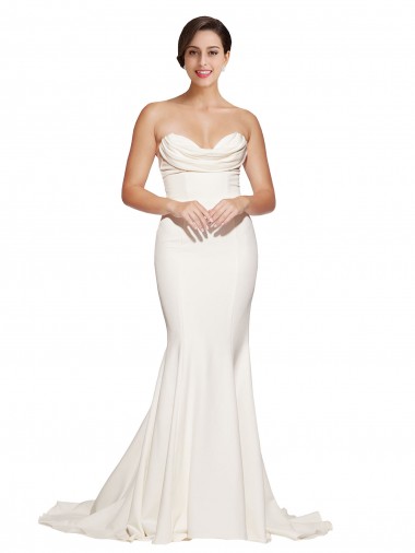Ivory Strapless Sleeveless Low Back Sweep Train Prom Dress Canada Supplier