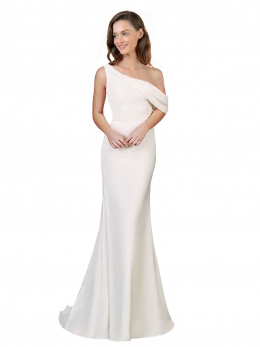 Ivory One Shoulder Sleeveless Stretch Crepe Sweep Train Prom Dress Canada Supplier