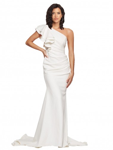 Ivory One Shoulder Sleeveless Sweep Train Prom Dress Canada Supplier