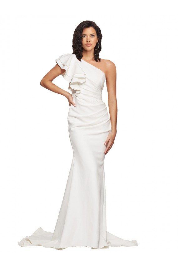 Ivory One Shoulder Sleeveless Sweep Train Prom Dress Canada Supplier
