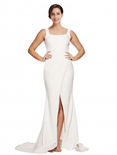 Ivory Square Neck Sleeveless Low Back Sweep Train Prom Dress Canada Supplier