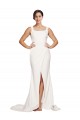 Ivory Square Neck Sleeveless Low Back Sweep Train Prom Dress Canada Supplier