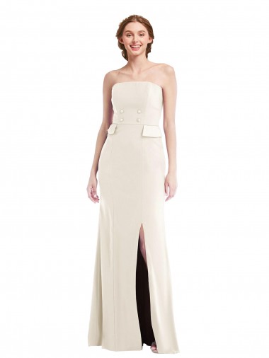 Ivory Strapless Sleeveless Long Prom Dress Canada Supplier