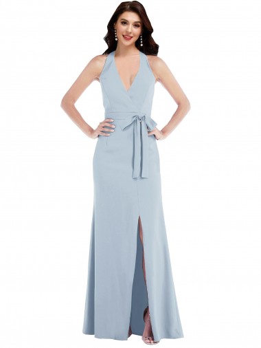 Light Sky Blue V-Neck Sleeveless Open Back Long Prom Dress Canada Supplier