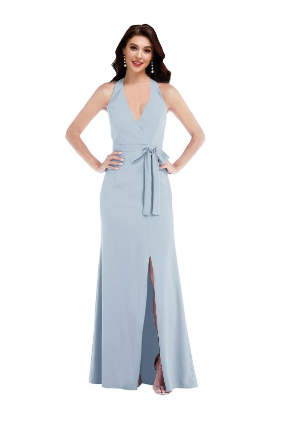 Light Sky Blue V-Neck Sleeveless Open Back Long Prom Dress Canada Supplier