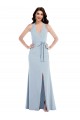 Light Sky Blue V-Neck Sleeveless Open Back Long Prom Dress Canada Supplier
