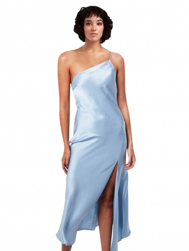 Light Sky Blue One Shoulder Sleeveless Midi Length Prom Dress Canada Supplier