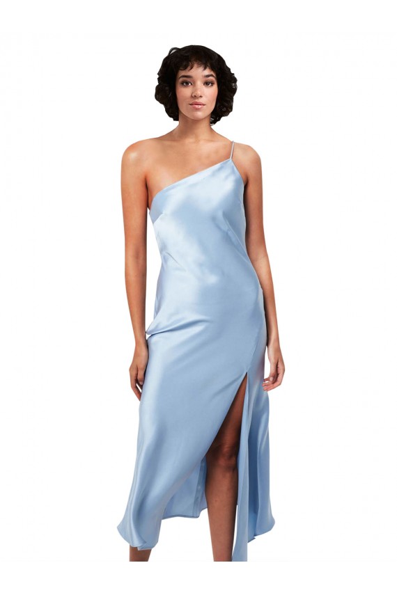 Light Sky Blue One Shoulder Sleeveless Midi Length Prom Dress Canada Supplier