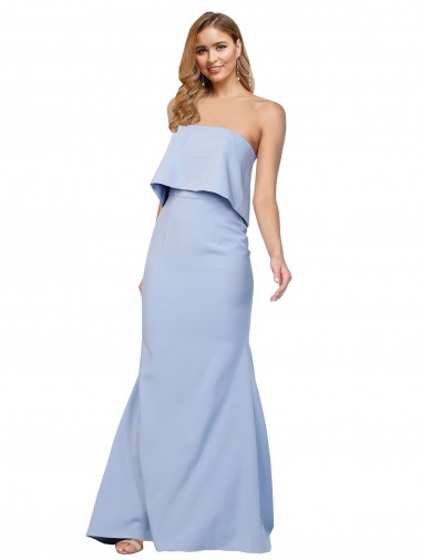 Light Sky Blue Strapless Sleeveless Low Back Stretch Crepe Long Prom Dress Canada Supplier