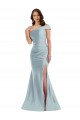 Light Sky Blue One Shoulder Sleeveless Silky Satin Long Prom Dress Canada Supplier