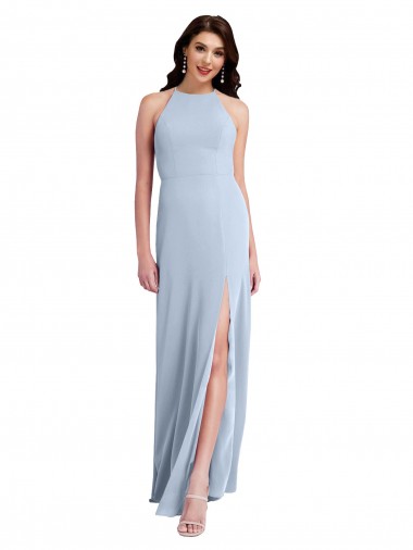 Light Sky Blue High Neck Sleeveless Criss Cross Open Back Long Prom Dress Canada Supplier