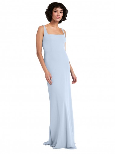 Light Sky Blue Square Neck Sleeveless Stretch Crepe Long Prom Dress Canada Supplier