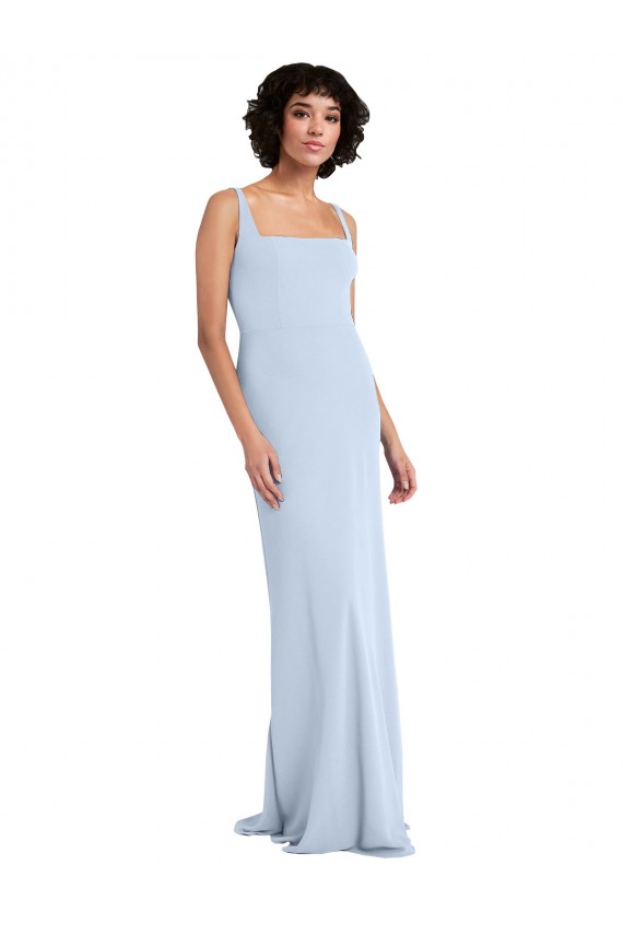 Light Sky Blue Square Neck Sleeveless Stretch Crepe Long Prom Dress Canada Supplier