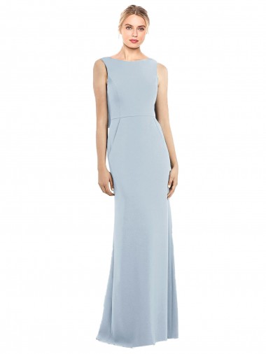 Light Sky Blue Bateau Neck Sleeveless Low Back Long Prom Dress Canada Supplier