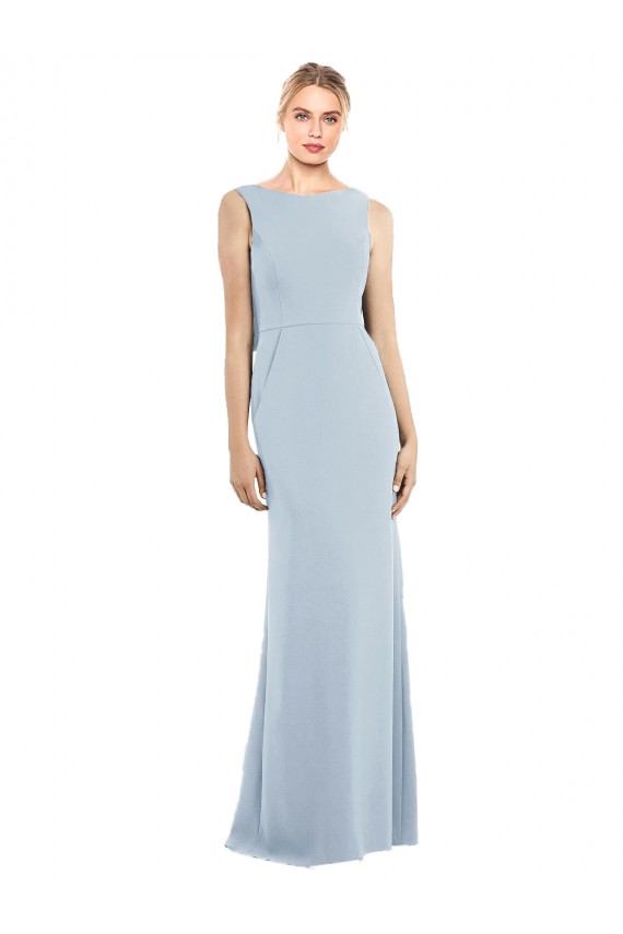 Light Sky Blue Bateau Neck Sleeveless Low Back Long Prom Dress Canada Supplier