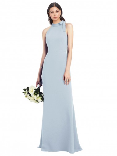Light Sky Blue High Neck Sleeveless Open Back Long Prom Dresses Canada Supplier