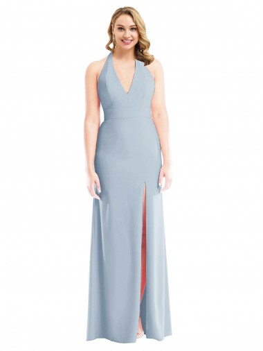 Light Sky Blue Halter Neck Sleeveless Open Back Long Prom Dress Canada Supplier