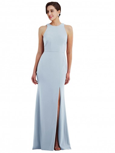 Light Sky Blue Jewel Neck Sleeveless Open Back Long Prom Dress Canada Supplier