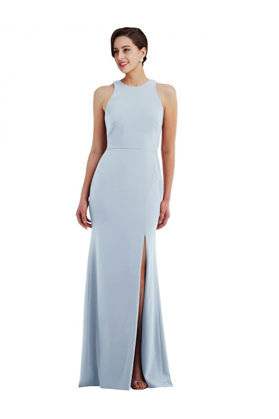 Light Sky Blue Jewel Neck Sleeveless Open Back Long Prom Dress Canada Supplier