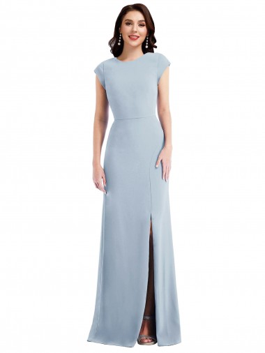 Light Sky Blue Cap Sleeves Open Back Long Prom Dress Canada Supplier