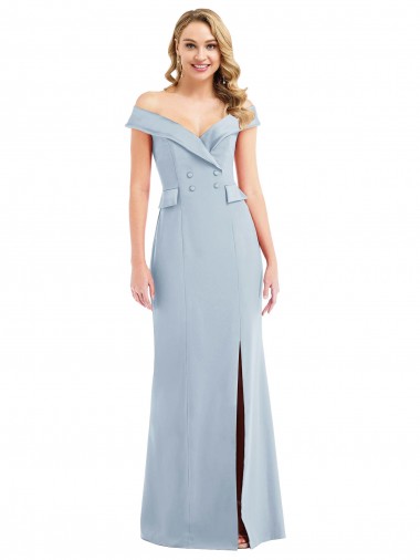 Light Sky Blue Off the Shoulder Sleeveless Long Formal Bridesmaid Gown Canada Supplier