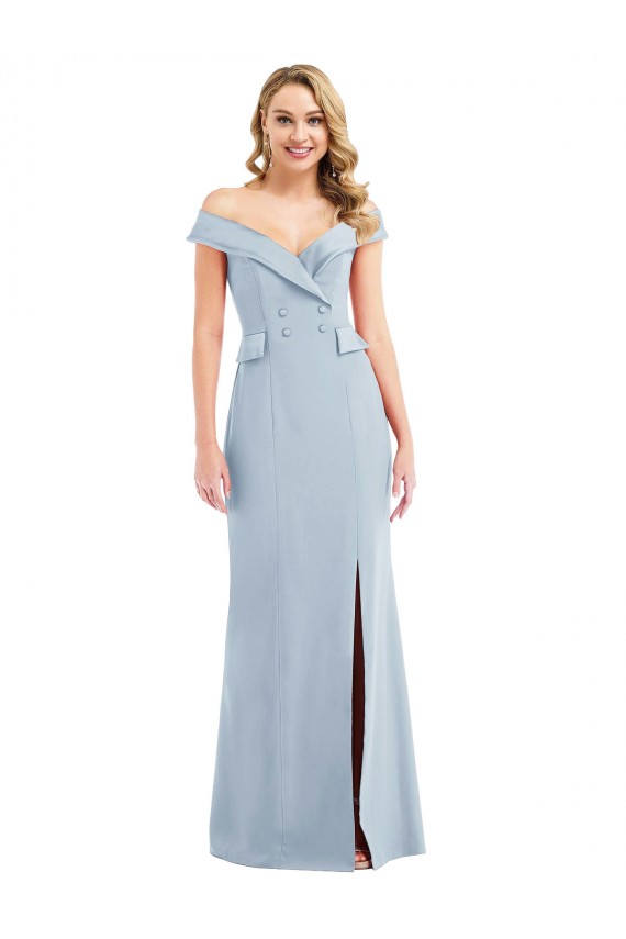 Light Sky Blue Off the Shoulder Sleeveless Long Formal Bridesmaid Gown Canada Supplier